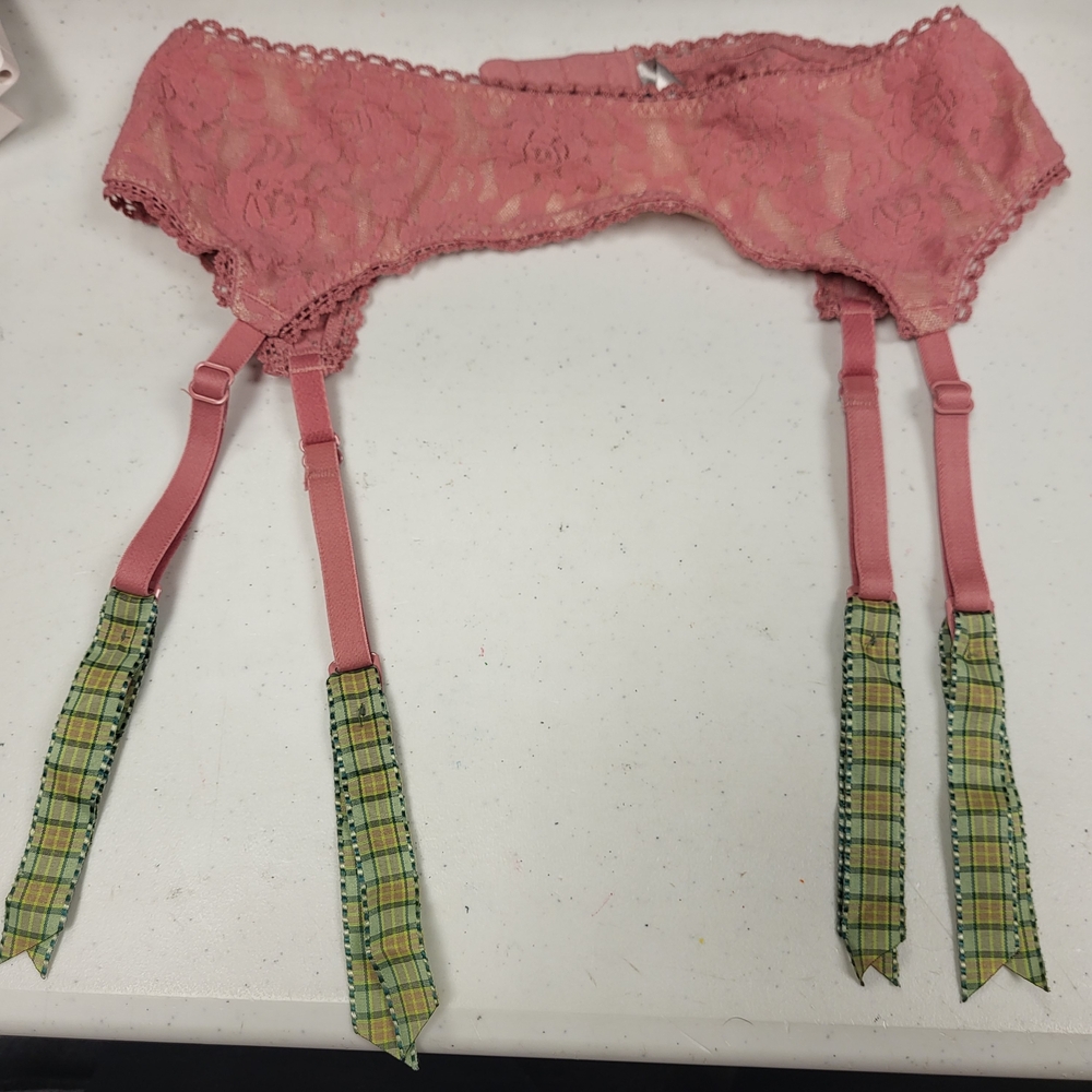 Vintage Victoria's Secret Pink Lace Panties with Plaid Accents NWT